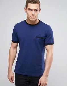 Темно-синяя футболка из пике с контрастной отделкой Fred Perry - Темно-синий
