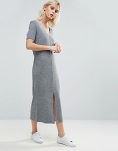 Меланжевое платье с разрезом спереди ASOS - Серый