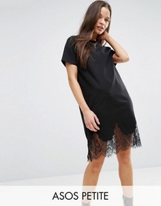Платье-футболка с кружевными вставками ASOS PETITE - Черный