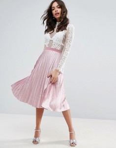 Плиссированная вельветовая юбка миди ASOS - Розовый