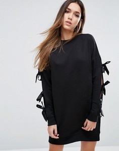 Трикотажное платье с бантами на рукавах Missguided - Черный