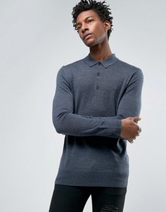 Трикотажное поло из мериносовой шерсти с длинными рукавами AllSaints - Темно-синий