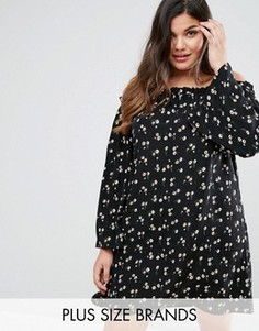 Цельнокройное платье с расклешенными рукавами Boohoo Plus - Мульти