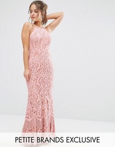 Кружевное платье макси с высокой горловиной Jarlo Petite - Розовый