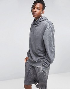 Длинный oversize-худи с выжженным эффектом и высоким воротом ASOS - Серый