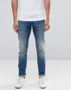 Светлые узкие джинсы стретч с потертостями Armani Jeans J06 - Синий