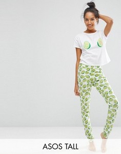 Пижамная футболка и джоггеры с принтом авокадо ASOS TALL - Мульти