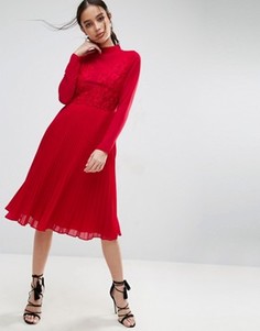 Плиссированное платье миди с высоким воротом ASOS - Красный