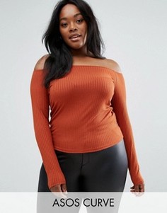 Топ в рубчик с открытыми плечами ASOS CURVE - Оранжевый