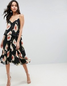 Платье миди с кроп-топом и цветочным принтом ASOS - Мульти