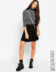 Короткая расклешенная юбка на кнопках ASOS TALL - Черный