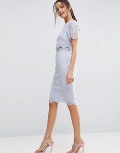 Кружевное платье-футляр миди с укороченным топом ASOS - Синий