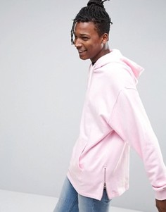 Розовый длинный oversize-худи с молниями по бокам ASOS - Розовый