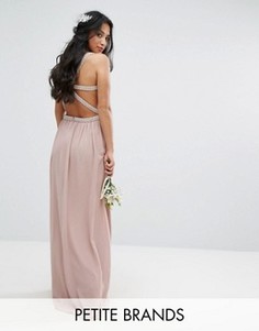 Платье макси с отделкой и декорированными лямками на спине TFNC Petite Wedding - Розовый
