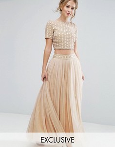 Комбинируемая юбка из тюля с декорированной талией Lace &amp; Beads - Кремовый
