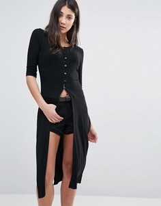 Длинная футболка с разрезом спереди Brave Soul - Черный