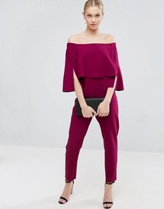 Комбинезон с оборкой и разрезами на рукавах ASOS - Розовый
