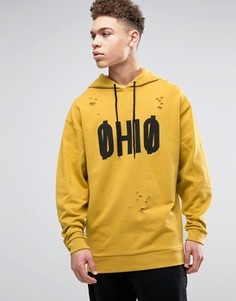 Oversize-худи с принтом и потертостями ASOS - Желтый
