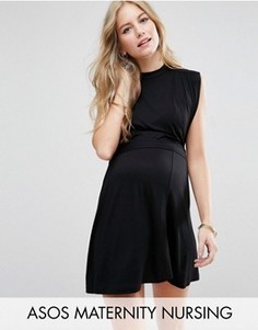 Платье мини с высоким воротом ASOS Maternity Nursing - Черный