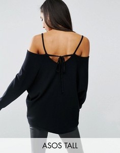 Джемпер с открытыми плечами и завязкой сзади ASOS TALL - Черный