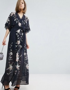 Платье макси с кружевом и вышивкой ASOS PREMIUM - Темно-синий