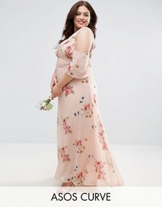 Платье макси на одно плечо с цветочным принтом ASOS CURVE WEDDING - Мульти