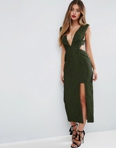 Платье миди с глубоким вырезом ASOS - Зеленый