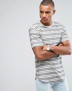 Длинная футболка в фактурную полоску с асимметричным подолом Only &amp; Sons - Белый