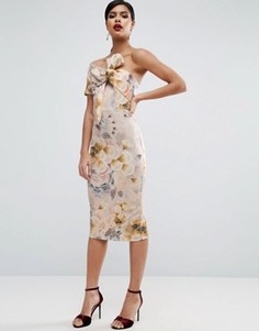 Платье миди на одно плечо с цветочным принтом ASOS - Мульти