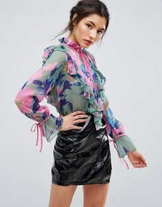 Блузка с цветочным принтом и оборкой спереди ASOS - Мульти