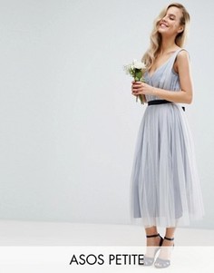 Сетчатое платье миди с ленточным поясом ASOS PETITE WEDDING - Синий
