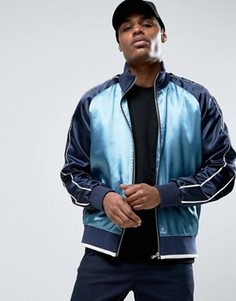 Синяя спортивная куртка на молнии в стиле колор блок ASOS - Синий