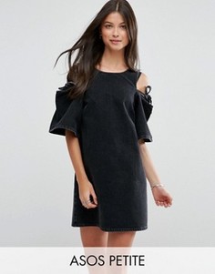 Джинсовое цельнокройное платье с бантом ASOS PETITE - Черный