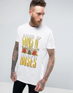 Удлиненная футболка с выцветшим принтом ASOS Guns N Roses - Белый