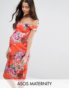 Платье с цветочным принтом и вырезом сердечком ASOS Maternity - Красный