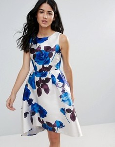 Короткое приталенное платье с крупным цветочным принтом Zibi London - Мульти