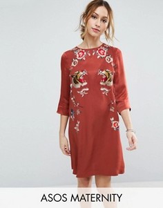 Цельнокройное премиум-платье с вышивкой ASOS Maternity - Красный