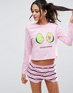 Пижамный лонгслив и шорты Youre My Favourite Avocado ASOS - Мульти