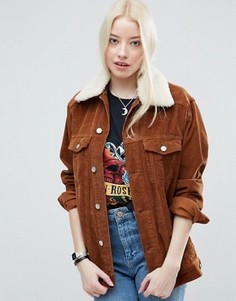Светло-коричневая вельветовая куртка со съемным воротником борг ASOS - Коричневый