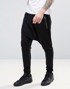 Легкие джоггеры с заниженным шаговым швом и карманами на молнии ASOS - Черный