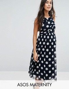 Сетчатое платье миди в горошек ASOS Maternity - Темно-синий