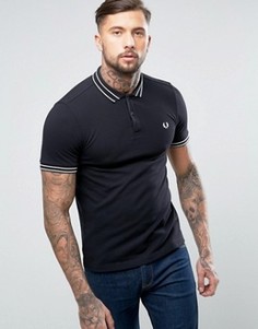 Черное узкое поло из пике с двойным кантом Fred Perry - Черный
