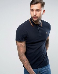 Темно-синее поло узкого кроя из пике с шахматной отделкой Fred Perry - Темно-синий