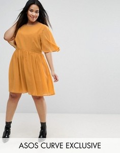 Платье мини с мягкими рукавами-кейп ASOS CURVE - Желтый