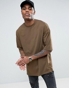 Коричневая oversize-футболка с рукавами до локтя ASOS - Коричневый