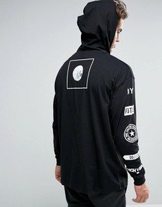 Свободный лонгслив с капюшоном и принтом на рукавах ASOS - Черный