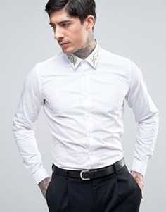 Приталенная рубашка с золотистой вышивкой на воротнике Devils Advocate Premium - Белый