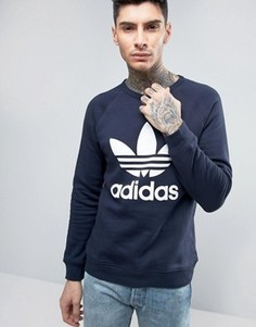 Свитшот с принтом трилистника adidas Originals - Темно-синий