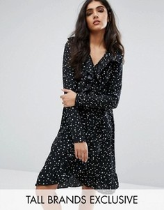 Короткое приталенное чайное платье со звездным принтом Daisy Street Tall - Мульти