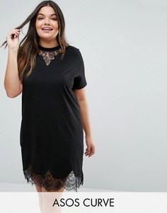 Платье-футболка с кружевными вставками ASOS CURVE - Черный